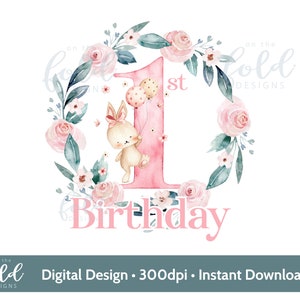 Rosa Blume 1st Geburtstagskranz Sublimationsentwurf PNG sofortiger digitaler Download
