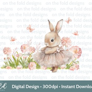Lapin ballerine Clipart PNG à téléchargement immédiat pour sublimation, impression UVDTF, cartes, débardeurs, bavoirs, faire-part