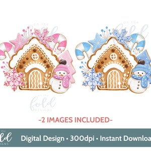 Case di pan di zenzero Natale pupazzo di neve Cookie Blue PNG download di clipart digitali istantanee stampa di palline di sublimazione artigianato ricordo