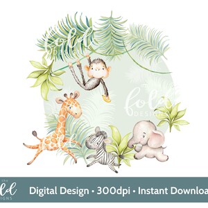 Clipart numérique animal Safari effet aquarelle téléchargement numérique PNG instantané, idéal pour la fabrication de cartes d'impression par sublimation, les impressions de chambre de bébé, etc.