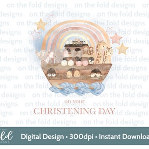 Noahs Ark Christening Baptism clipart PNG sublimation design instant download file with transparent background 300dpi