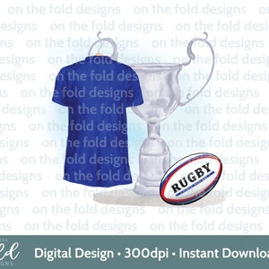 Trophée de rugby, maillot et ballon d'anniversaire clipart transparents avec téléchargement instantané pour personnaliser vos cartes d'anniversaire et cadeaux