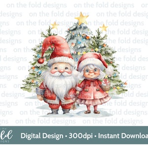 Santa & Mrs Weihnachten PNG, digitale Clipart Sublimation Nordpol png, niedliche Winterszene, Kissenbezug, pj, Pullover-Shirt Design Xmas Jpeg