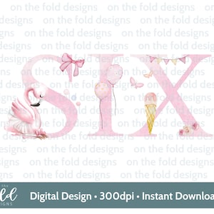 Flamingo, 6e verjaardag, zes, clipart, png, instant download, sublimatie, knutselen, meisjesverjaardag, kaartontwerp, roze girly ontwerp, nummer 6