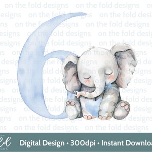 Elefante 6° compleanno Clipart Bow Tie Boy Blue Sublimation PNG download digitale istantaneo, Tshirt, Cake Topper Card Making Party Decor UV DTF