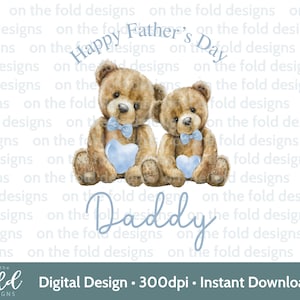Papa + bébé ours Clipart fête des pères Téléchargement instantané Impression par sublimation UVDTF Image DTG PNG Design graphique papa et fils