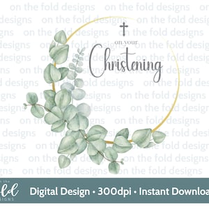 Taufe Clipart, Eukalyptuskranz, Neutral, PNG Sublimationsdesign, Kartendruck, religiöses Bild, Namenstag Konfirmation 300dpi