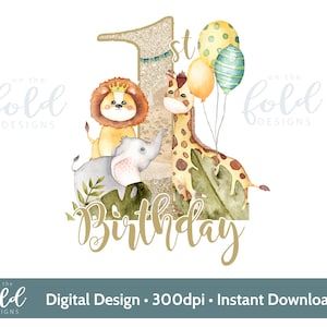 Safari 1st birthday number one png with animal leaf and glitter number design its a transparent clipart image with instant download
