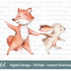Renard et lapin, téléchargement png, fond transparent, 1er anniversaire, premier souvenir, conception par sublimation, téléchargement numérique, fabrication de cartes