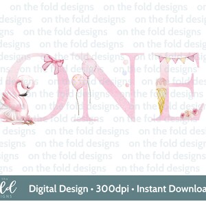 Flamingo, ersten Geburtstag, eins, Clipart, png, sofortiger Download, Sublimation, Basteln, Mädchen Geburtstag, Kartendesign, pinkes girly Design, Nummer 1