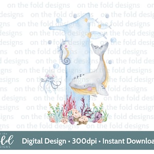 Onder de zee verjaardag, clipart, nummer één png, sublimatie feestontwerp, transparante clipart, afdrukbare afbeelding, instant download
