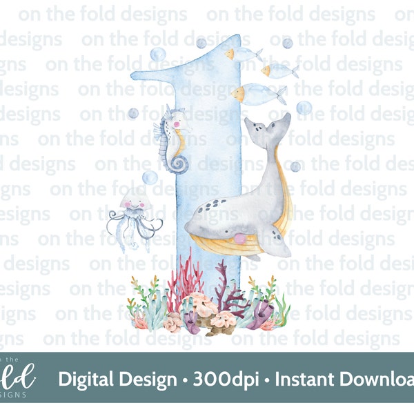 Under the Sea birthday, clipart, number one png, sublimation party design, transparent clipart, printable image, instant download