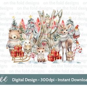 Noël forêt rouge forêt des cliparts scène d'hiver 1er Noël PNG téléchargement immédiat sublimation carte conception boule impression pj souvenir artisanat