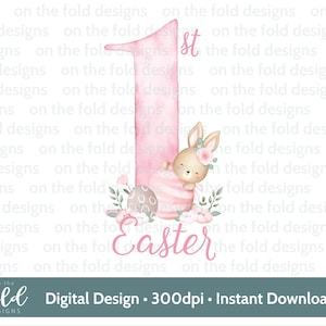 1° Pasqua Coniglietto rosa Clipart Coniglio Acquerello PNG Sublimazione Clipart digitale Creazione di biglietti Design gilet per bambini Immagine UV-DTF Pigiama di Pasqua