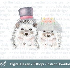 Hérissons, mariage, juste mariés, sublimation de fond transparent de téléchargement immédiat, création de cartes, gobelets, art mural de toboggans aquatiques