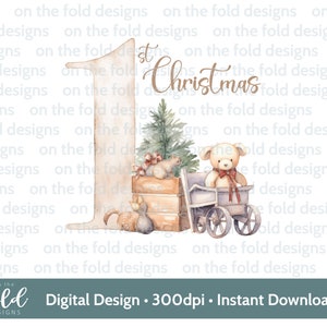 Orsacchiotto di Natale, Buon Natale, 1° Natale, download istantaneo di clipart digitale PNG, vestiti per bambini, design di cartoline di Natale, sublimazione, creazione di cartoline