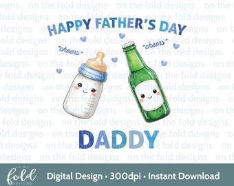 Fathers Day Clipart 1st Father's Day Blue Baby Bottle Beer Sublimation Print UVDTF DTG Image PNG Design Graphic Daddy & Son Cute Design