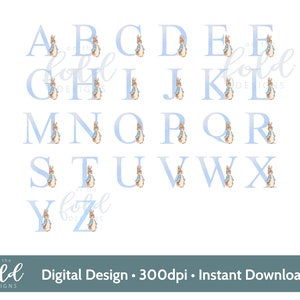 Peter Rabbit Blue Alphabet Full Set , Individual Letters, Transparent PNG, Baby Shower, New Arrival, Christening, Birthday, instant download