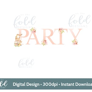 Fête forêt, 5e anniversaire animal des bois, cerf, hibou, renard composition florale sublimation conception PNG téléchargement numérique instantané