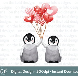 Pinguïn Valentijn hartballonnen PNG aquarel digitale clipart sublimatie kaarten Geschenken Persoonlijk klein zakelijk gebruik babyhesje Kaarten maken