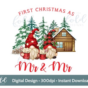 Mr & Mr Christmas Gnomes, First Christmas Married, Red Gonks, PNG, imágenes prediseñadas digitales instantáneas, descarga para tobogán acuático de sublimación