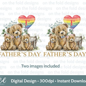 Twin Dad Gay Daddy Pride Dad teddybeer PNG Same Sex Family Teddies transparante Vaderdag aandenken, sublimatie ontwerp digitale download
