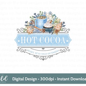 Hot Chocolate Cocoa Bar Clipart PNG Sublimation Card Crafts Christmas Signs, Cushions, Uv Dtf Dtg Print Heat Transfer Imagge, Iron on Design