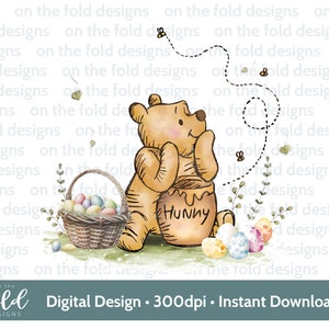 Classico uovo di Pasqua di Winnie The Pooh, PNG acquerello, sublimazione, clipart digitale, download immediato, creazione di biglietti, design del gilet per neonati UVDTF