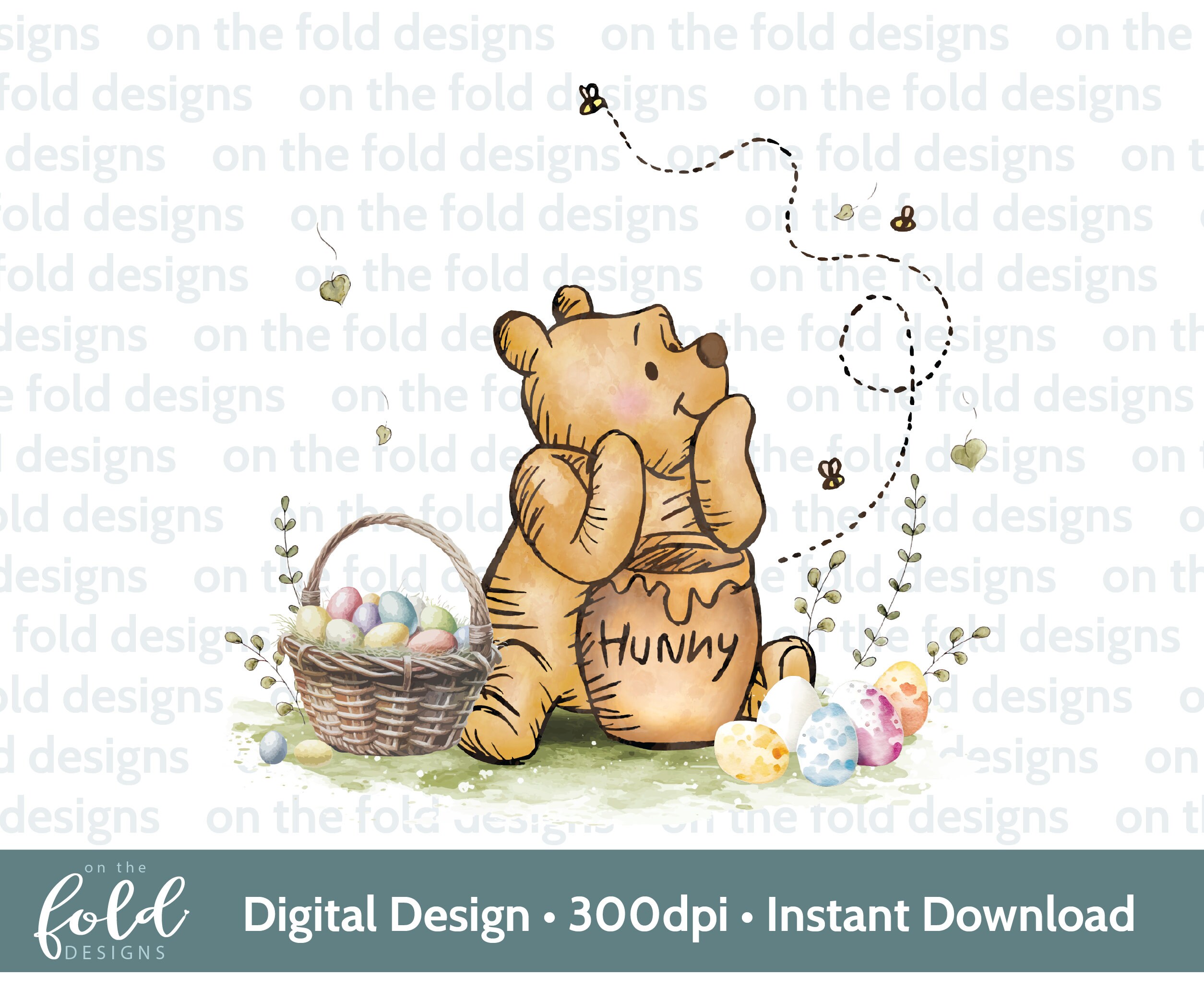 Classic Winnie the Pooh Easter Egg, Watercolour PNG, Sublimation