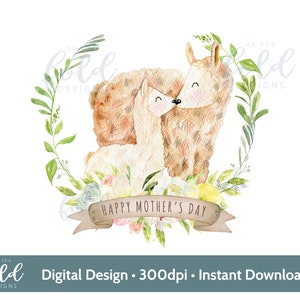 Lama fête des mères, maman et bébé guirlande florale clipart transparent téléchargement instantané, personnalisez vos créations, sublimation, impression de cartes