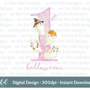 1st Halloween Ghost Ghoul Pink Girl Halloween PNG sofortiger digitaler Clipart download neue Babykleidung Kartenentwurf spezielles Geschenk Sublimation