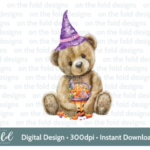 Herbst Hexen Hut und Teddy Kürbisse Süßigkeiten PNG sofortiger digitaler Clipart Download Baby Kleidung neues Baby Karte Design besonderes Geschenk Sublimation