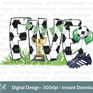 Futebol 5º aniversário clipart futebol menino camiseta colete de bebê cartão imprima seu próprio png personalizado footie festa footy botas sublimação uvdtf
