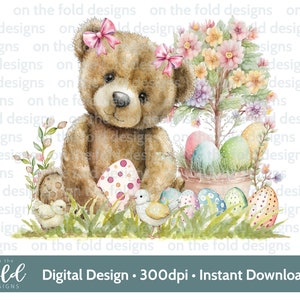 Clipart dell'orsacchiotto di Pasqua 1° Pasqua acquerello PNG Clipart digitale istantaneo Carta gilet per bambini Palloncino blu Gilet pasquale Stampa a sublimazione UVDTF