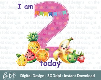Danse des fruits 2e anniversaire des cliparts One Tutti Fruiti Clipart transparent impression par sublimation aquarelle graphique Uvdtf sur le pli