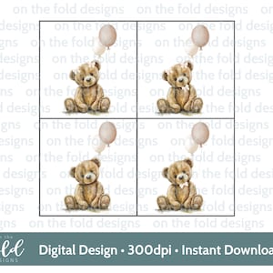 Teddybär Neutral Luftballons, Geburtstag Clipart Sublimation PNG Sofortiger digitaler Download Babyparty Bild PNG UVDTFOn the Fold Designs