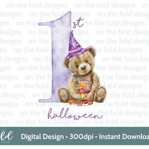 Herbst Teddybär Kürbis 1. Halloween PNG sofortiger digitaler Clipart Download, Babykleidung neues Babykartenentwurf spezielles Geschenk Sublimation