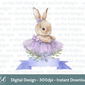 Lapin violet Clipart aquarelle florale lilas PNG Téléchargement numérique instantané, idéal pour les vêtements de bébé, conception de cartes, impression par sublimation UVDTF