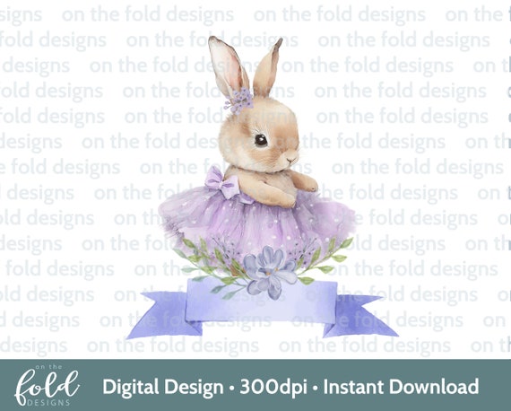 Purple Bunny Clipart Lilac floral watercolour PNG instant digital download ideal for baby clothes card design sublimation printing UVDTF