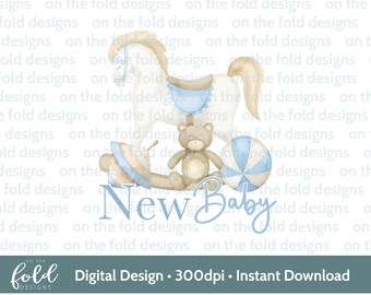 Novo arquivo de clipart de cavalo de balanço para bebê para download instantâneo, cartão de sublimação com fundo transparente, tornando pequenos negócios bonitos em cores neutras