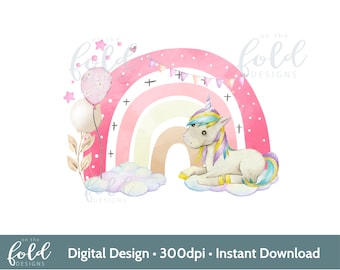 Unicorn Rainbow PNG, transparent clipart design, Girl birthday, Image, sublimation printing, card making, Print your own, instant download