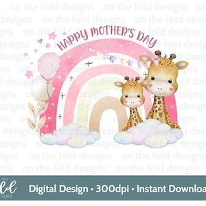 Jirafa "Feliz día de la madre" Arcoíris PNG, diseño de clipart transparente, cumpleaños de niña, impresión por sublimación, creación de tarjetas, descarga instantánea