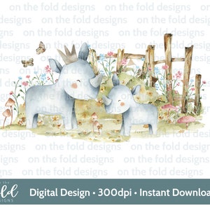 Clipart Safari rhinocéros, graphique bébé jungle, animaux mignons, clipart transparent, téléchargement, impression par sublimation, graphique, fabrication de cartes, art mural