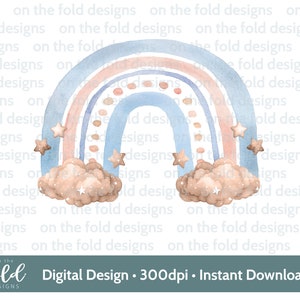 Rainbow Clipart, watercolour PNG, Stars and Clouds, neutral Colours, digital clipart, sublimation print, t-shirt design, waterslide