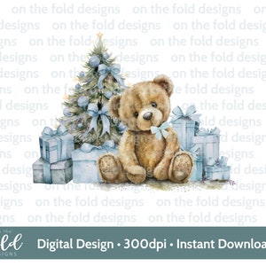 Teddy di Natale, 1° Natale, Baby Blue, download istantaneo di clipart digitale PNG, vestiti per bambini, design di cartoline di Natale, sublimazione, creazione di cartoline