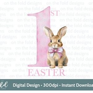 1a Pasqua rosa coniglietto coniglio Clipart Pasqua acquerello PNG trasparente Scarica sublimazione scheda grafica stampa gilet bambino immagine UVDTF
