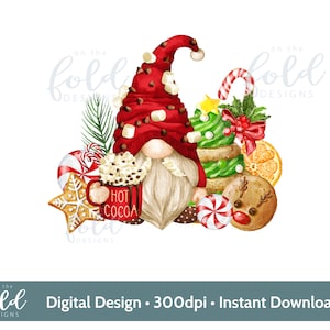 Christmas Gnomes Sweet Treat Hot Chocolate Red Gonk PNG instant digital clipart download for sublimation waterslide crafting
