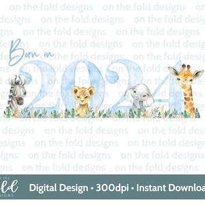 Animaux de safari, nés en 2024, clipart PNG transparents, sublimation, création d'invitations, fabrication de cartes DTF DTG gilet bébé, boîte souvenir