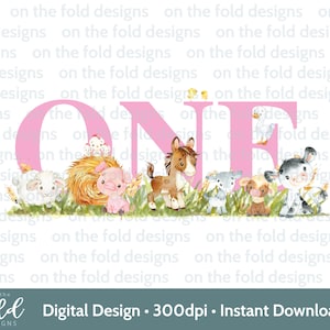 Rose ferme cour animaux PNG Clipart 1er anniversaire Tshirt carte design DTF DTG impression par sublimation téléchargement immédiat fille une invite autocollant