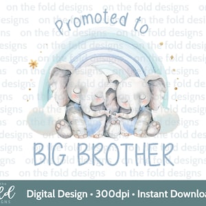 Promu Grand frère éléphant Clipart faire-part de bébé garçon tshirt bébé gilet Grande soeur future maman papa PNG sublimation UVDTF